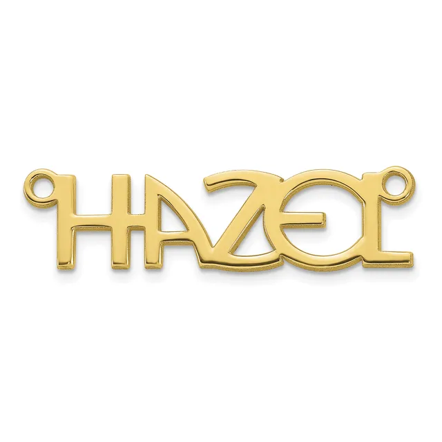 A gold-colored metal pendant with the word "HALO" in stylized letters, featuring small loops at each end for attachment.