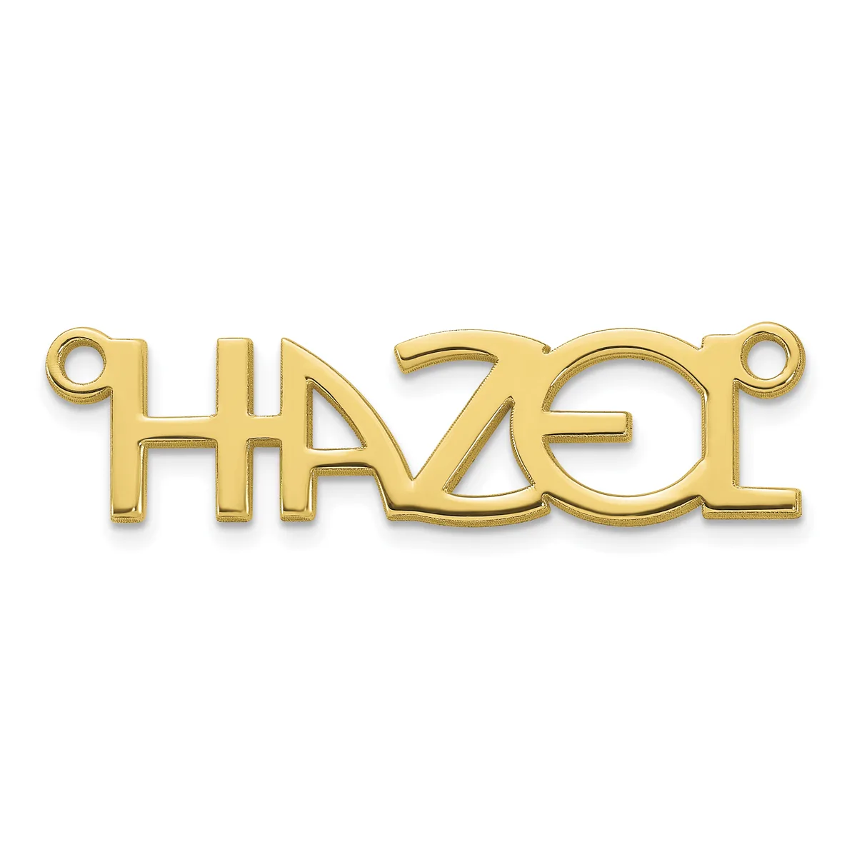 A gold-colored metal pendant with the word "HALO" in stylized letters, featuring small loops at each end for attachment.