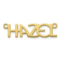 A gold-colored metal pendant with the word "HALO" in stylized letters, featuring small loops at each end for attachment.