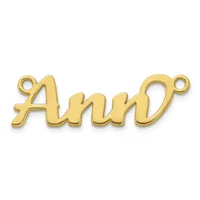 Gold-toned metal connector charm with the word "Ann" in cursive script, featuring a loop at each end.