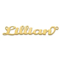 A gold-colored nameplate pendant spelling "Lillian" in cursive script with small loops at each end for attachment.