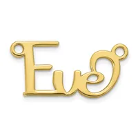 Gold-colored metal charm or connector pendant shaped like the word "Eve" with three small loop attachments.