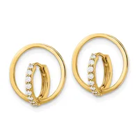 A pair of gold hoop earrings with diamond accents along the inner curved surface, shown from the front against a white background.