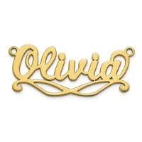 Gold-colored metal nameplate pendant with the name Layla in cursive script, featuring decorative scrollwork at the ends and ornamental flourishes beneath the text.