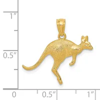 Gold kangaroo pendant shown next to a ruler displaying its size as approximately three-quarters of an inch tall.