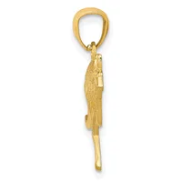 A gold pendant charm shaped like a parrot in profile, suspended from a gold bail loop.