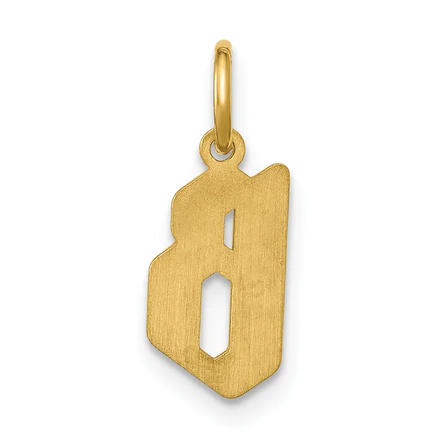 Gold pendant in the shape of the letter D with a polished bail loop at the top and a brushed matte finish on the face.