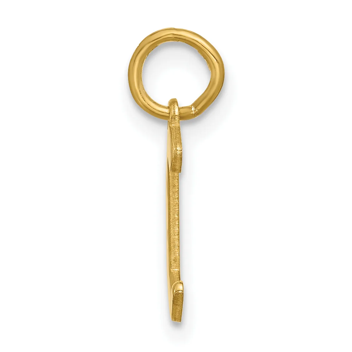 A gold-colored metal pendant featuring a circular loop at the top connected to an elongated rectangular bail with a textured finish.