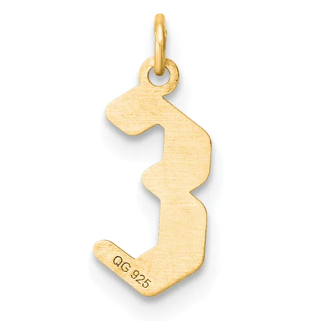 A gold wavy pendant with a looped bail at the top and a small stamped hallmark on the lower portion, shown against a white background.