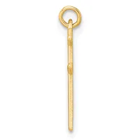 A long, slender gold pendant with a textured shaft and a small loop at the top.