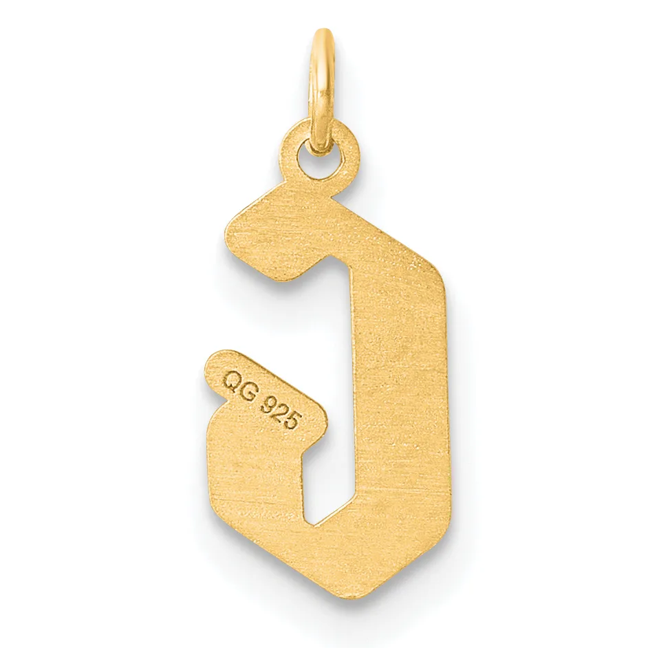 Gold pendant shaped like the number one with a small stamped hallmark, featuring a loop at the top for hanging on a chain.