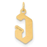 Gold pendant shaped like the number one with a small stamped hallmark, featuring a loop at the top for hanging on a chain.