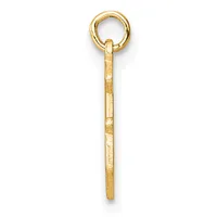 A gold charm pendant consisting of a round loop at the top attached to a long rectangular bar with a textured surface, shown against a white background.