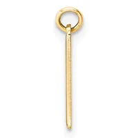 A long, slender gold pendant with a textured surface and a round loop at the top for attachment to a chain.
