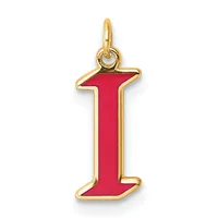 Gold-toned metal pendant charm shaped as a capital letter "I" with red enamel fill and a small loop at the top for attachment.