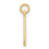 A gold pendant charm consisting of a rectangular bar attached to a spring ring clasp at the top.