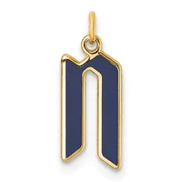 Gold pendant charm with dark blue enamel inlay in the shape of the letter "n," suspended from a gold loop bail.