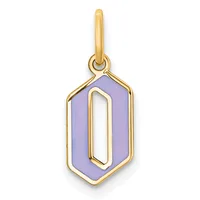 Gold pendant with a purple enamel hexagonal charm featuring a cutout oval window in the center, suspended from a gold bail.
