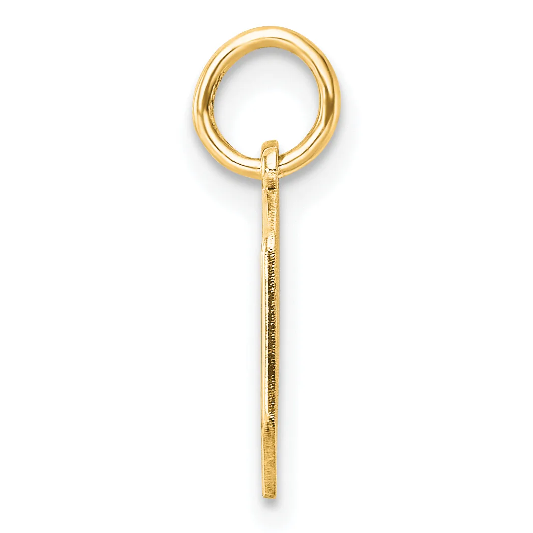 A gold pendant consisting of a circular loop at the top connected to a long, thin rectangular bail, shown against a white background.