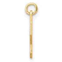 A gold pendant consisting of a long rectangular shaft with a textured finish, topped with a circular loop at the upper end.