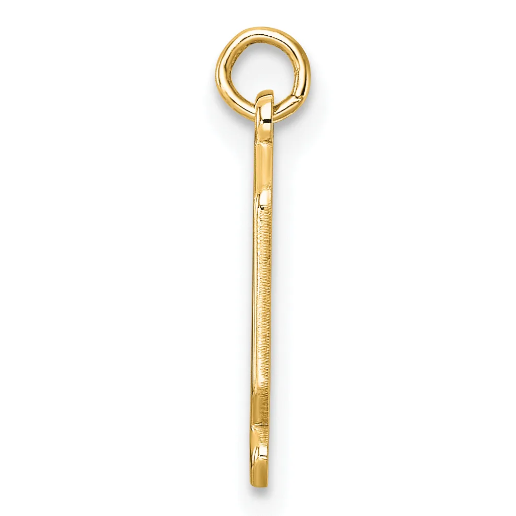 A gold-toned metal eye hook with a threaded shaft and a small stamped hallmark, shown against a white background.