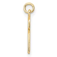 A gold-toned metal eye hook with a long cylindrical shaft and a small stamped hallmark, shown vertically against a white background.