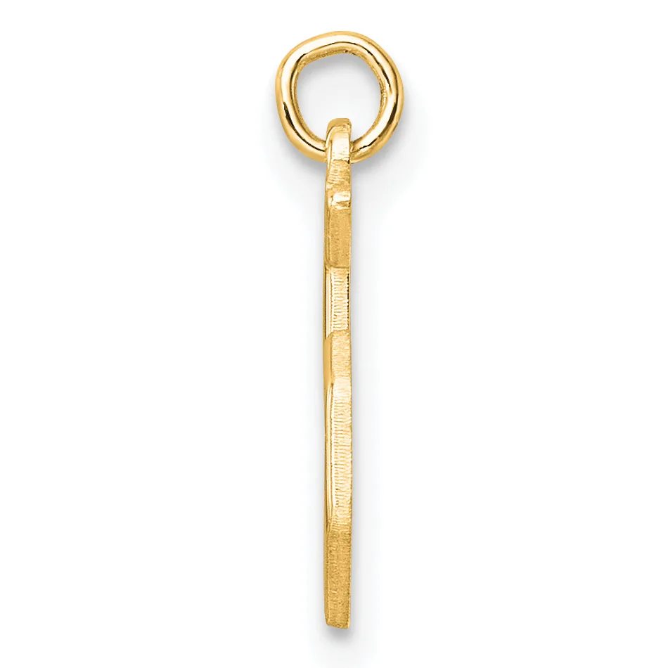 A gold pendant consisting of a thin rectangular bar with a loop attached at the top, displayed against a white background.
