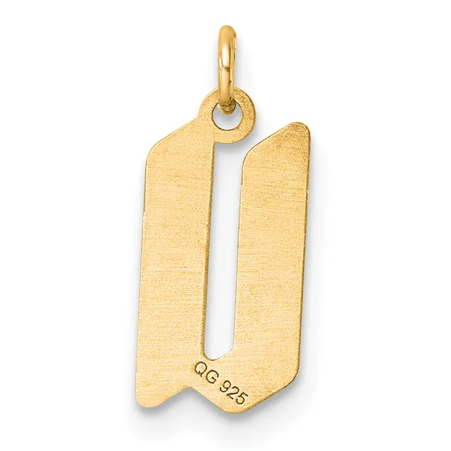 Gold pendant with a brushed finish shaped like the letter U with angled sides and a small loop at the top for attachment.
