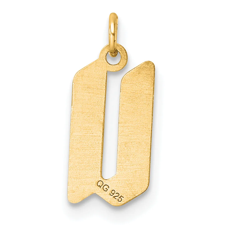 Gold pendant with a brushed finish shaped like the letter U with angled sides and a small loop at the top for attachment.