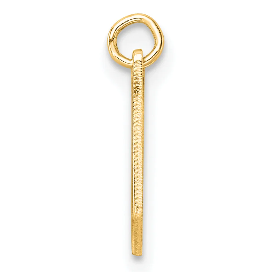 A gold pendant charm consisting of a textured rectangular bar with a loop attached at the top.