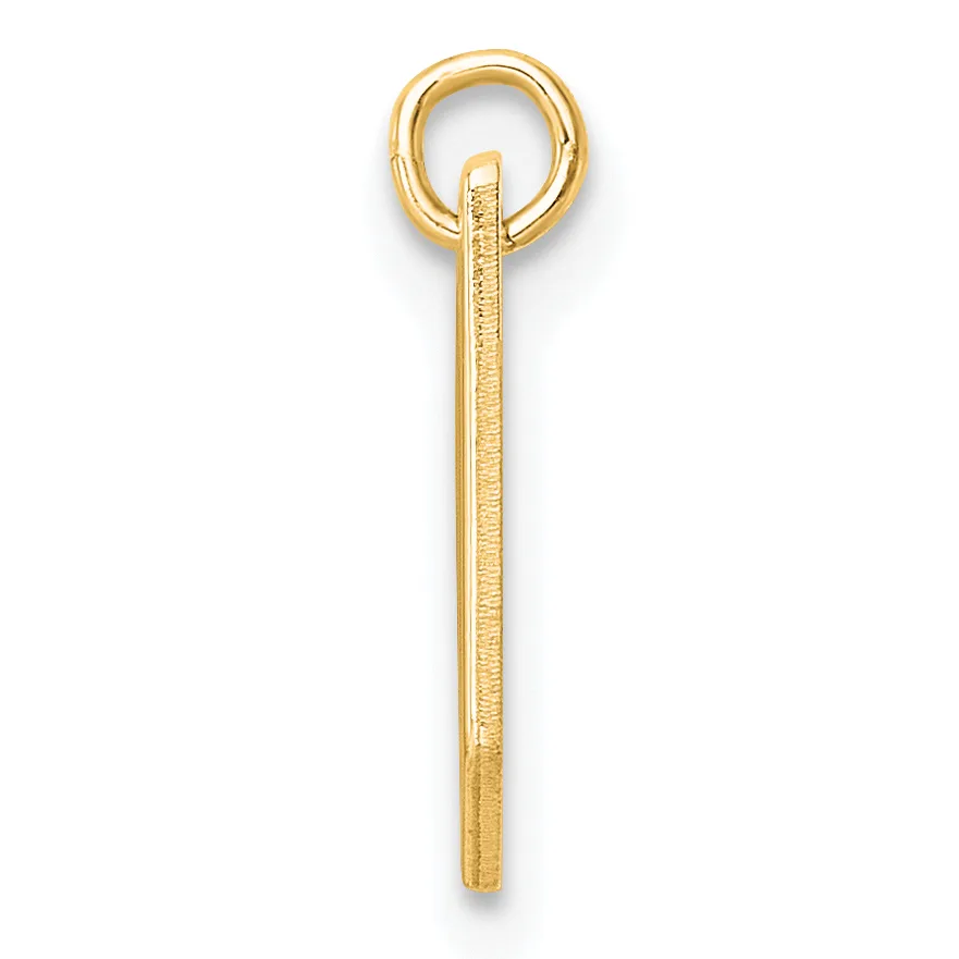 A gold eye hook with a textured shaft and a small stamped hallmark, shown vertically against a white background.