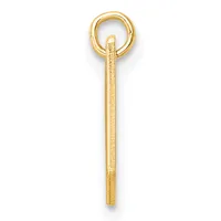 A gold eye hook with a textured shaft and a small stamped hallmark, shown vertically against a white background.