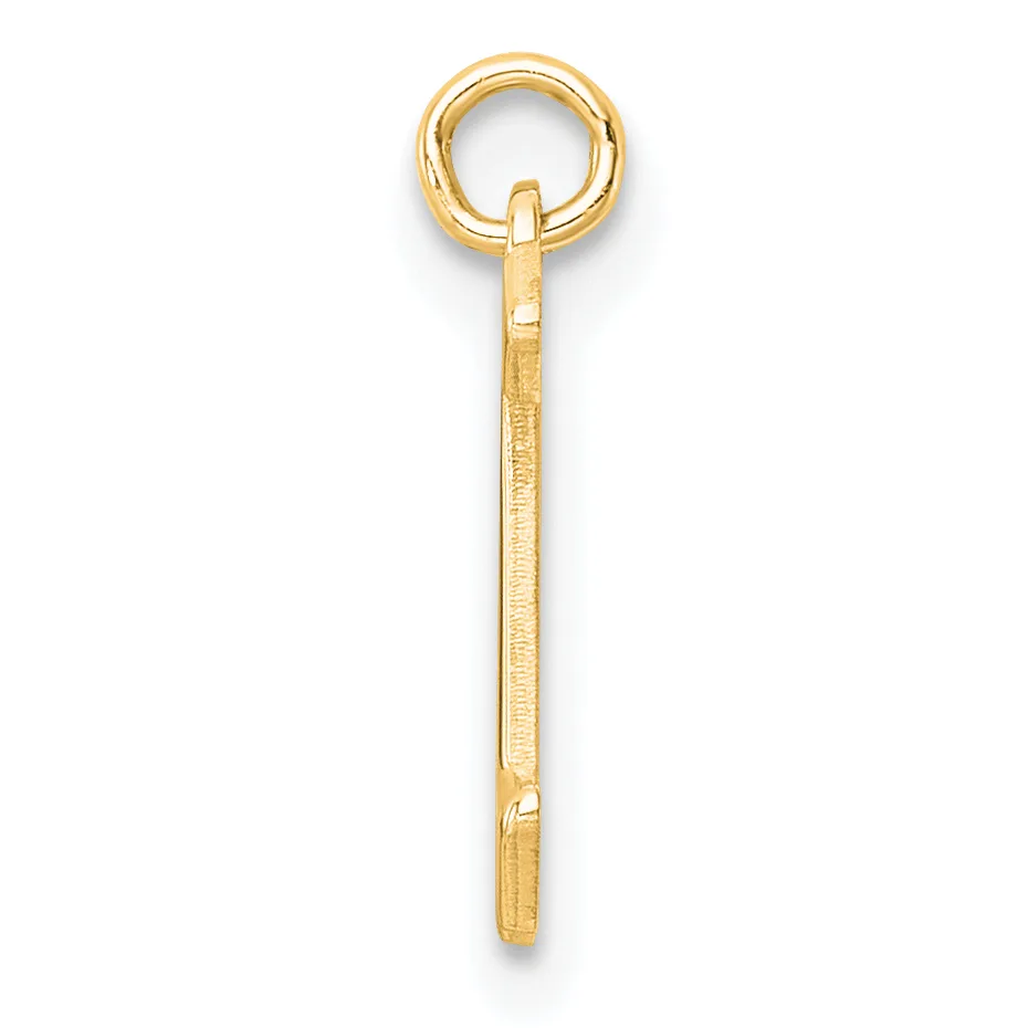 A gold-colored metal charm or pendant consisting of a long rectangular bar with a small stamped hallmark, attached to a round loop at the top.