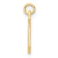 A gold-colored metal charm or pendant consisting of a long rectangular bar with a small stamped hallmark, attached to a round loop at the top.