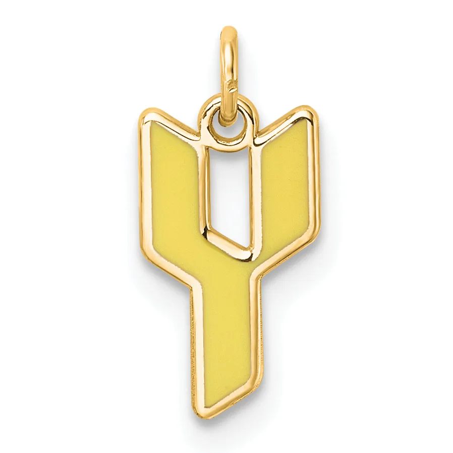 A gold-toned cactus-shaped pendant with yellow enamel fill and a loop bail at the top.
