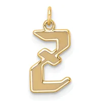 A gold letter E pendant with a hollow outlined design and a small loop at the top for attaching to a chain.