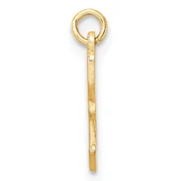 A gold pendant charm consisting of a rectangular bar attached to a circular loop at the top, with a textured surface finish.