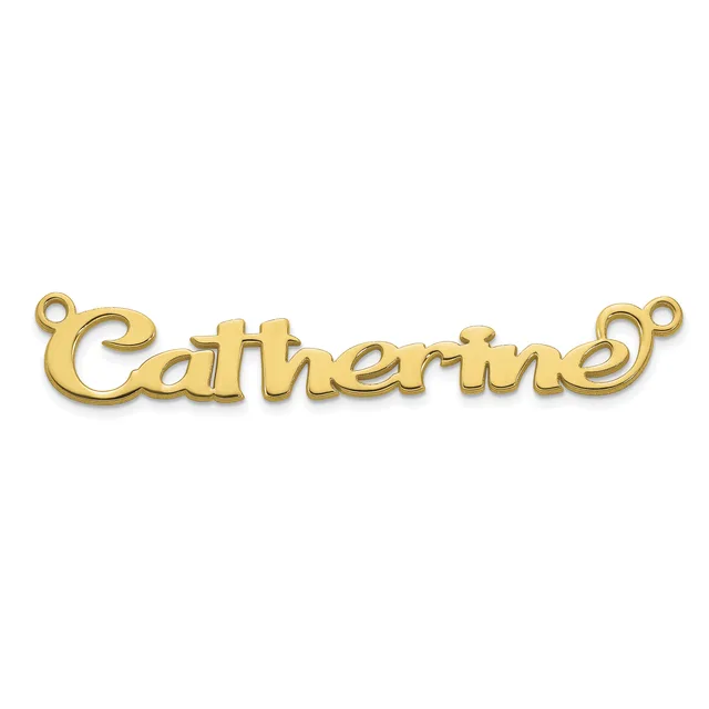 Gold-colored metal connector pendant with the word "Gathering" in cursive script, featuring small loops at each end for attachment.