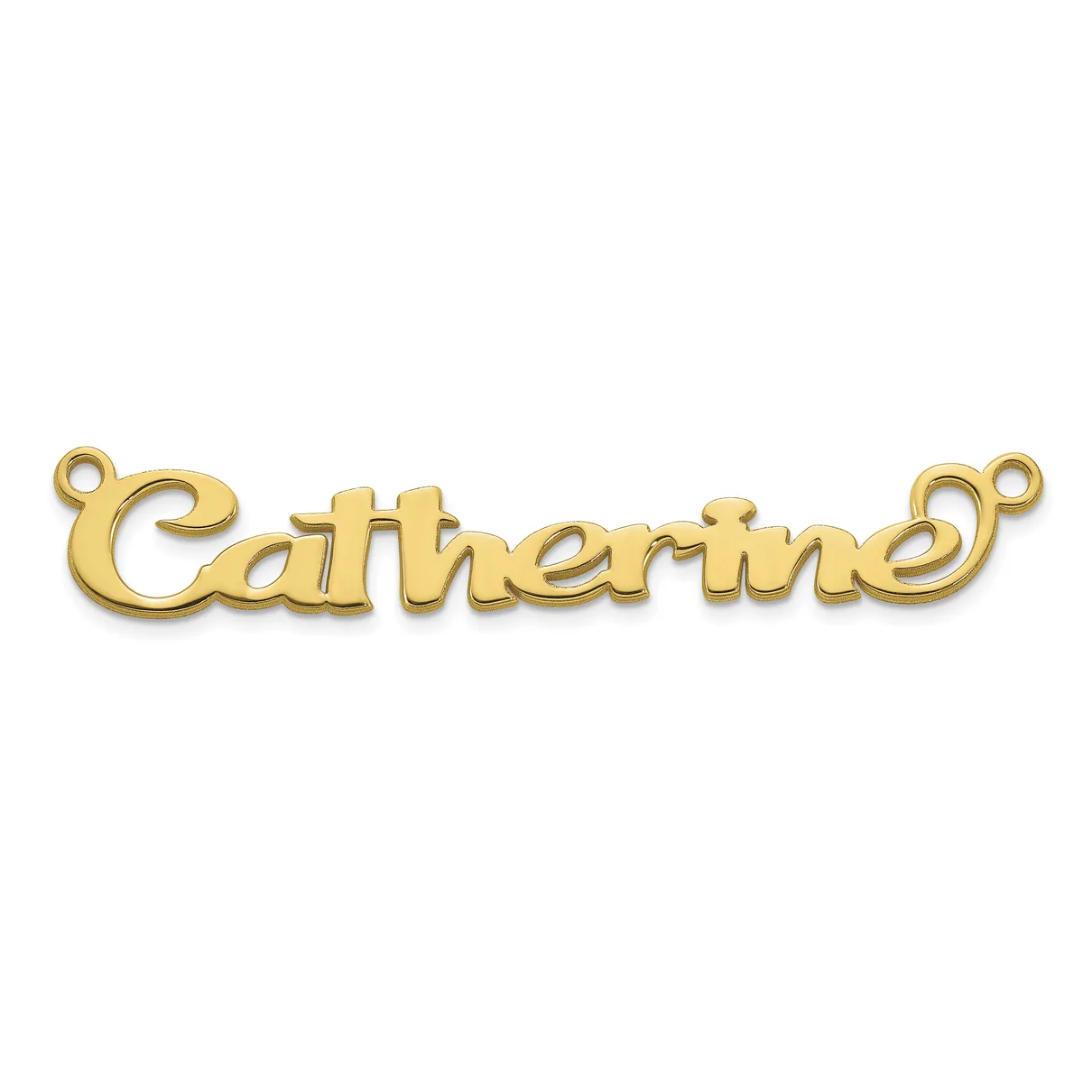 Gold-colored metal connector pendant with the word "Gathering" in cursive script, featuring small loops at each end for attachment.
