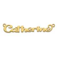 Gold-colored metal connector pendant with the word "Gathering" in cursive script, featuring small loops at each end for attachment.