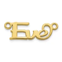 Gold-colored metal pendant charm shaped like the word "love" with small loop attachments at each end.