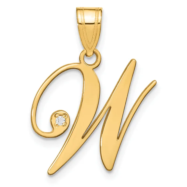 Gold pendant featuring the letter W with a small diamond accent, suspended from a gold bail.