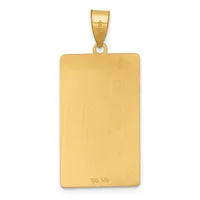 A rectangular gold pendant with a brushed finish and small bail loop at the top, displayed against a white background.
