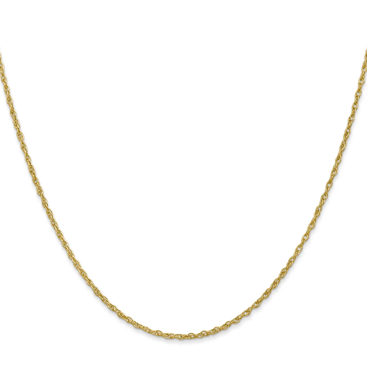 A gold-toned chain necklace with a twisted rope link design displayed against a white background.