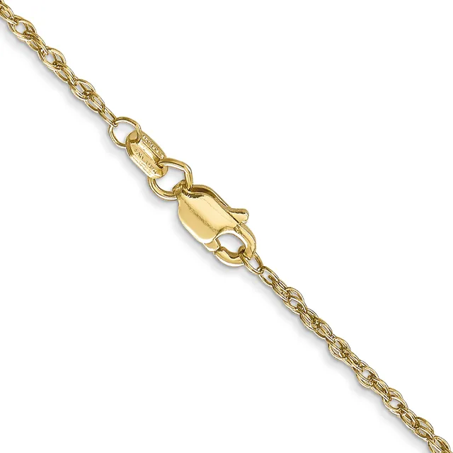A gold chain bracelet with a lobster claw clasp, displayed diagonally against a white background.