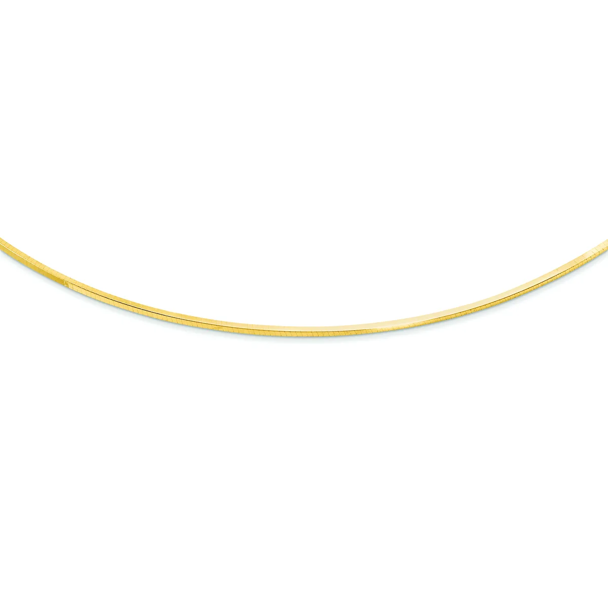 A curved gold-toned chain necklace displayed against a white background.