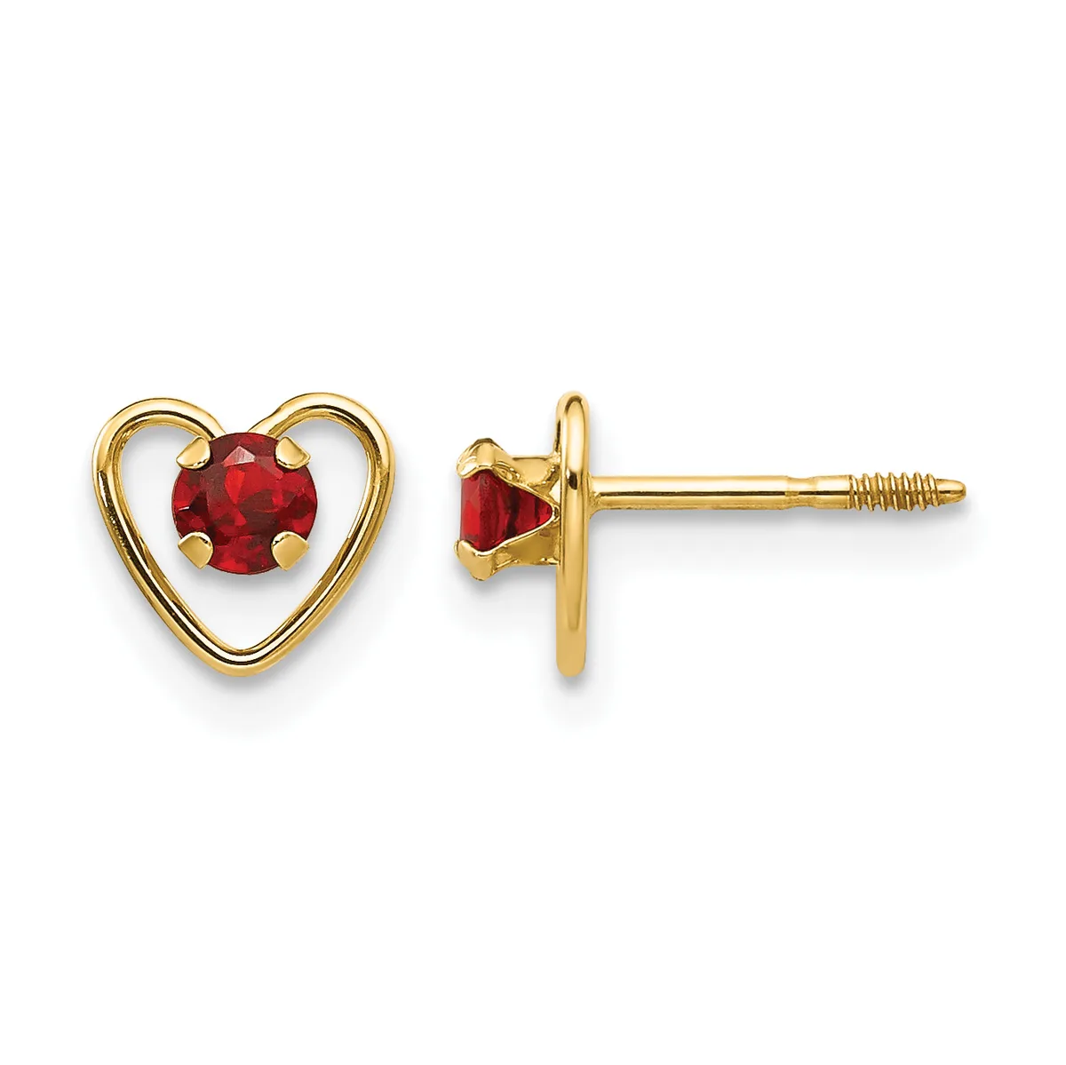 Birthstone Heart Earrings — 14 KT Yellow · Garnet