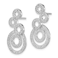 Pair of silver drop earrings with concentric oval openings outlined in small round diamonds, shown from the front against a white background.