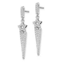 Pair of silver drop earrings with cubic zirconia stones forming a tapered spike shape and decorative star accent, shown against a white background.