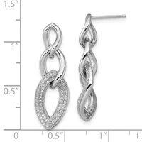 Silver dangle earrings with polished and textured oval links connected by smooth twisted loops, displayed against a ruler showing approximately 1.25 inches in length.